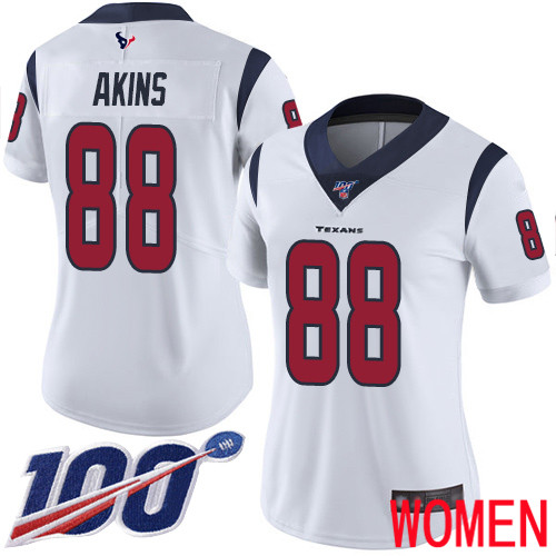 Houston Texans Limited White Women Jordan Akins Road Jersey NFL Football 88 100th Season Vapor Untouchable